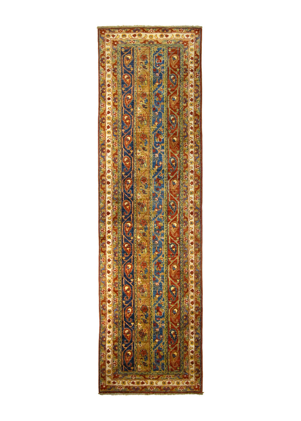 Oriental Rug Pakistani Handmade Area Transitional Tribal 2'8"x10'0" (3x10) Red Blue Geometric Khorjin Design #A35248
