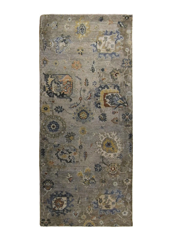 Oriental Rug Indian Handmade Runner Transitional 2'7"x5'11" (3x6) Whites/Beige Blue Geometric Oushak Design #A35262