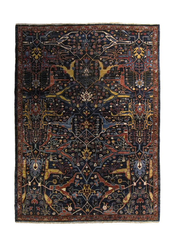 Oriental Rug Pakistani Handmade Area Transitional Tribal 5'1"x6'10" (5x7) Blue Yellow/Gold Geometric Heriz Design #A35281