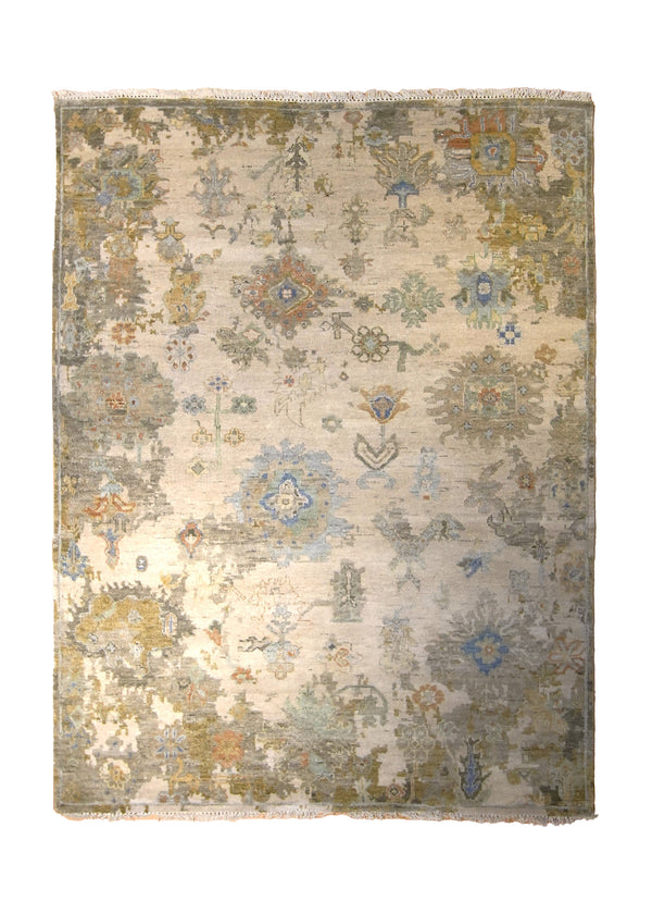 Oriental Rug Indian Handmade Area Transitional 5'2"x6'10" (5x7) Whites/Beige Yellow/Gold Blue Geometric Oushak Design #A35284