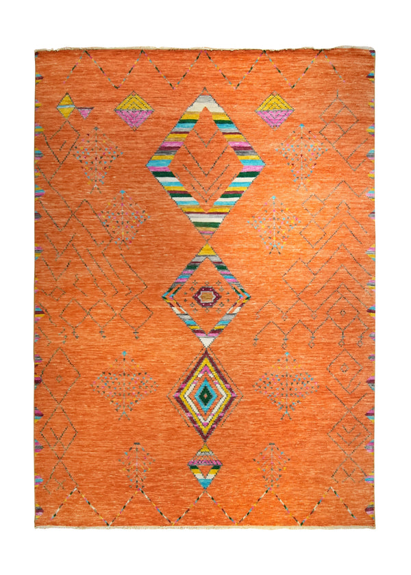 Oriental Rug Indian Handmade Area Transitional Tribal 9'0"x12'6" (9x13) Orange Multi-color Geometric Moroccan Southwest Design #A35289