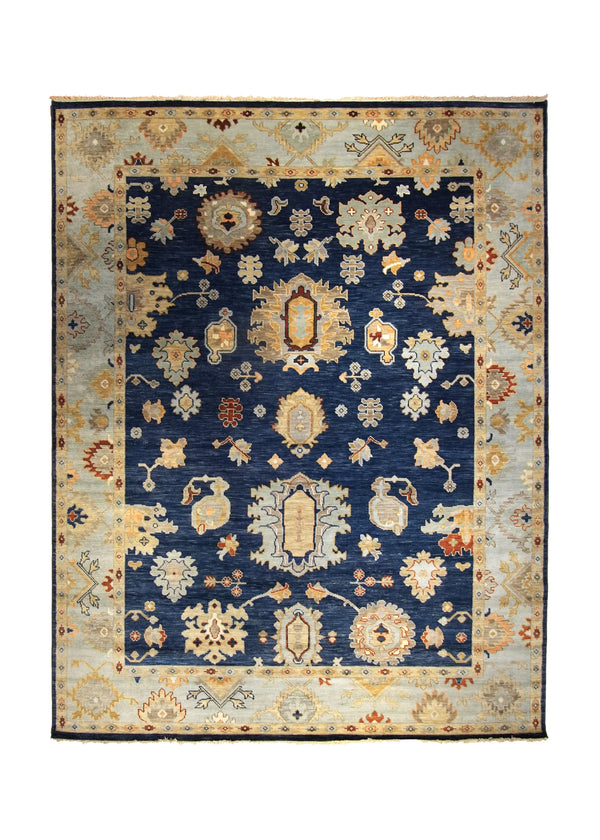 Oriental Rug Indian Handmade Area Traditional Transitional 9'2"x11'10" (9x12) Blue Yellow/Gold Geometric Oushak Design #A35291