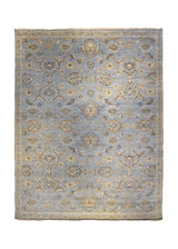 Oriental Rug Indian Handmade Area Transitional Neutral 9'1"x12'0" (9x12) Blue Yellow/Gold Floral Oushak Design #A35293