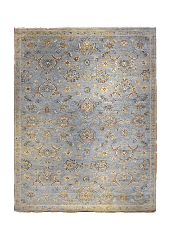 Oriental Rug Indian Handmade Area Transitional Neutral 9'1"x12'0" (9x12) Blue Yellow/Gold Floral Oushak Design #A35293
