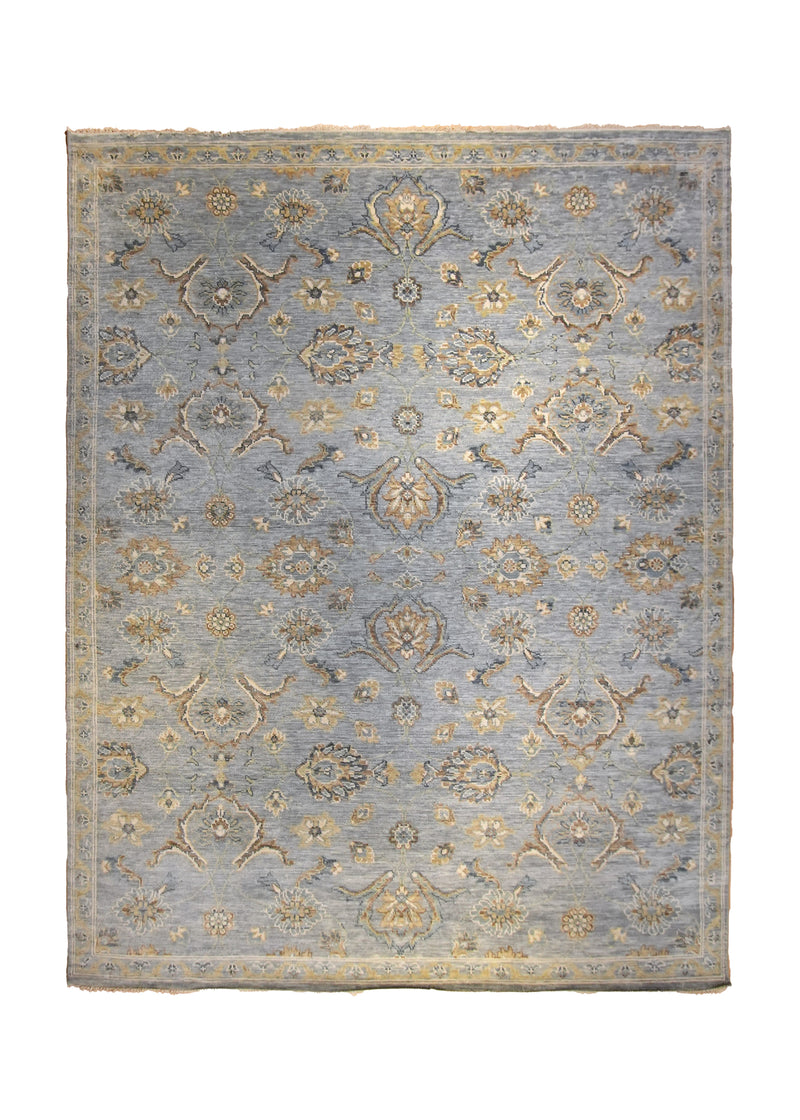 Oriental Rug Indian Handmade Area Transitional Neutral 9'1"x12'0" (9x12) Blue Yellow/Gold Floral Oushak Design #A35293