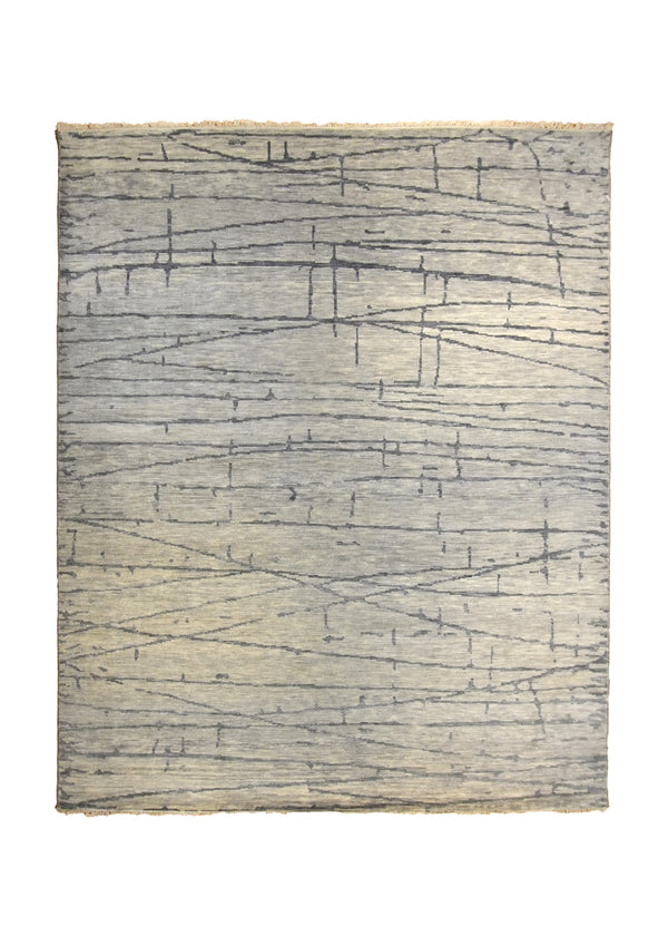 Oriental Rug Indian Handmade Area Modern Neutral 7'9"x9'8" (8x10) Whites/Beige Stripes Design #A35301
