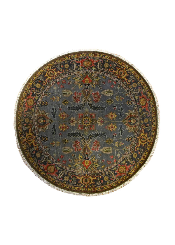 Oriental Rug Indian Handmade Area Traditional 5'1"x5'1" (5x5) Yellow/Gold Blue Floral Oushak Design #A35302