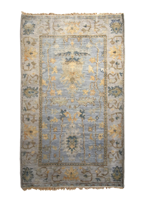 Oriental Rug Indian Handmade Area Transitional 3'1"x5'0" (3x5) Blue Yellow/Gold Floral Oushak Design #A35309