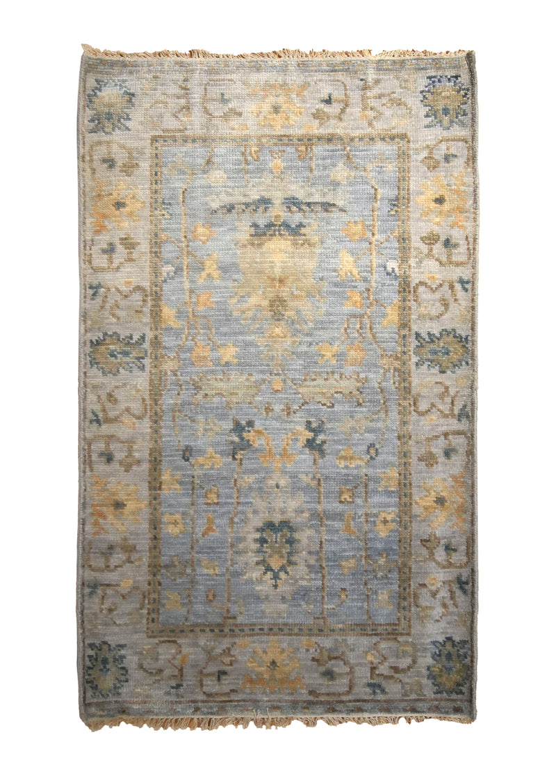 Oriental Rug Indian Handmade Area Transitional 3'1"x5'0" (3x5) Blue Yellow/Gold Floral Oushak Design #A35309