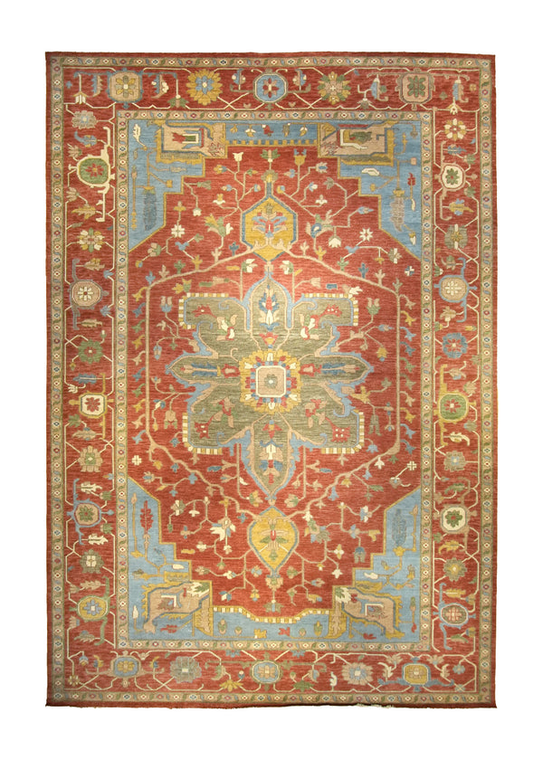 Oriental Rug Indian Handmade Area Transitional Tribal 14'1"x20'0" (14x20) Red Blue Geometric Serapi Design #A35334