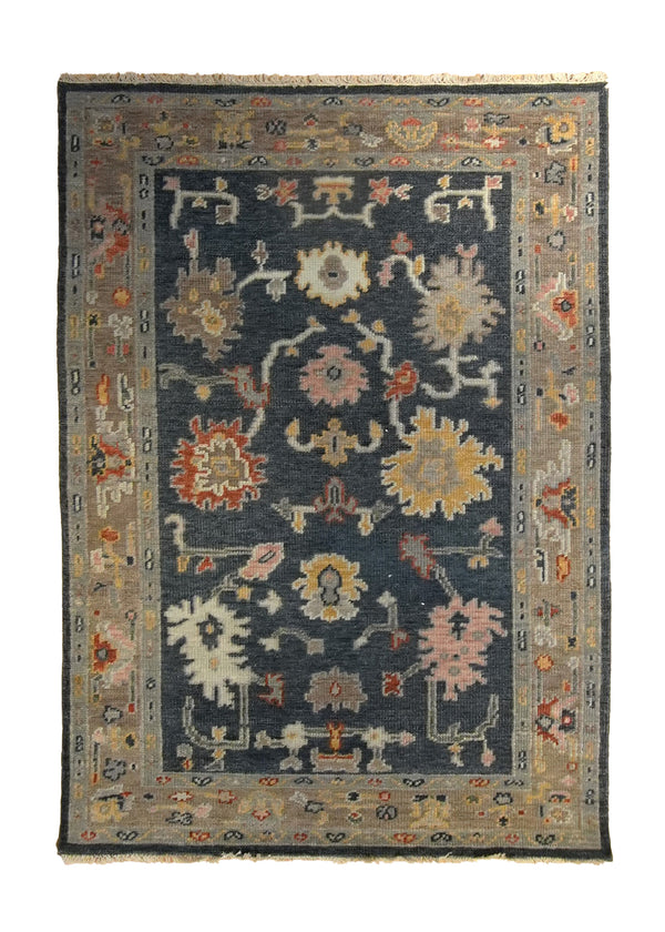 Oriental Rug Indian Handmade Area Transitional 4'10"x6'11" (5x7) Gray Whites/Beige Multi-color Floral Oushak Design #A35336