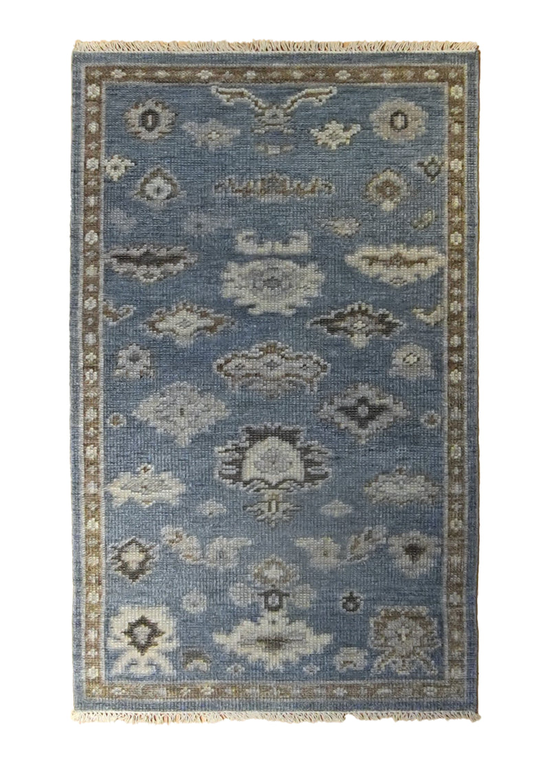 Oriental Rug Indian Handmade Area Transitional 3'1"x5'1" (3x5) Blue Floral Oushak Design #A35337
