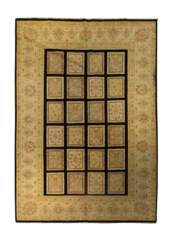 Oriental Rug Pakistani Handmade Area Transitional 5'8"x8'1" (6x8) Yellow/Gold Black Antique Washed Garden Garden Design #A35370