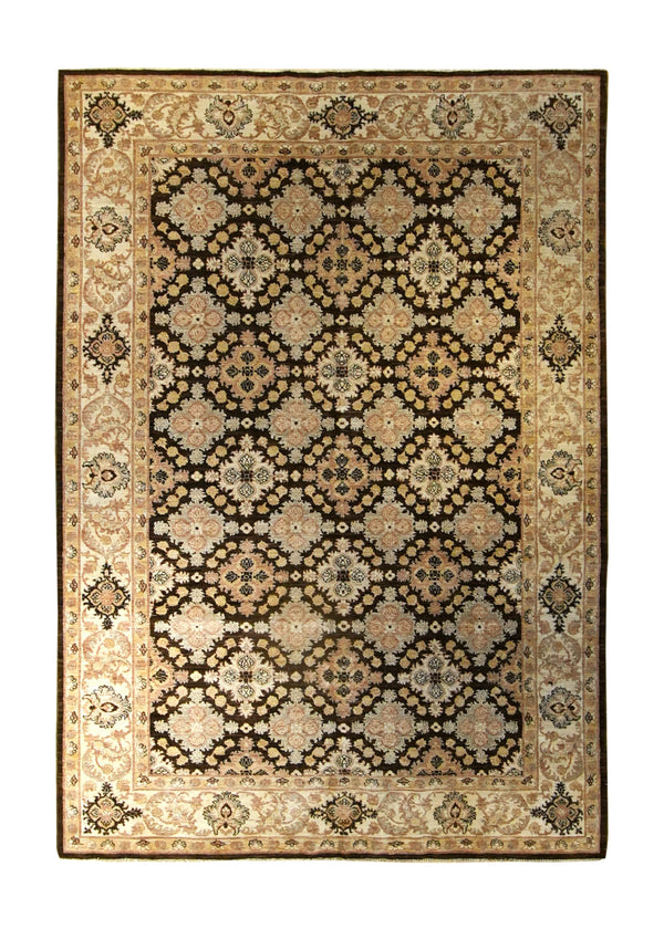 Oriental Rug Pakistani Handmade Area Transitional 6'0"x8'6" (6x9) Black Whites/Beige Antique Washed Floral Oushak Design #A35372