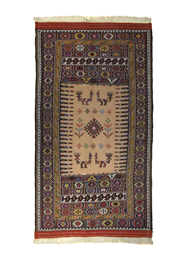 Persian Rug Ghashghaei Handmade Area Tribal Vintage 2'1"x5'4" (2x5) Red Multi-color Geometric Animals Design #A35389