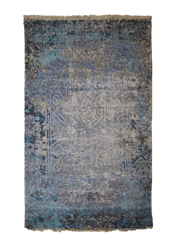 Oriental Rug Indian Handmade Area Modern Neutral 2'0"x3'0" (2x3) Whites/Beige Blue Abstract Erased Design #A35390