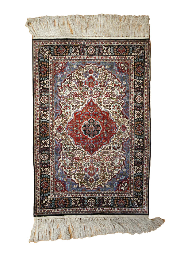 Oriental Rug Chinese Handmade Area Traditional 2'0"x2'10" (2x3) Whites/Beige Red Blue Floral Toranj Mehrab Design #A35398