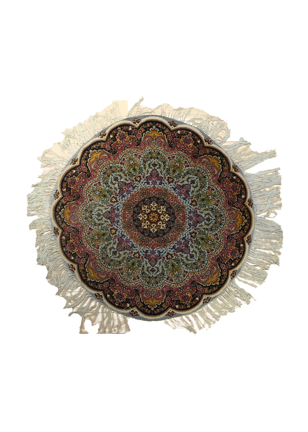 Persian Rug Tabriz Handmade Round Traditional 3'1"x3'1" (3x3) Pink Blue Green Floral Naghsh Design #A35401