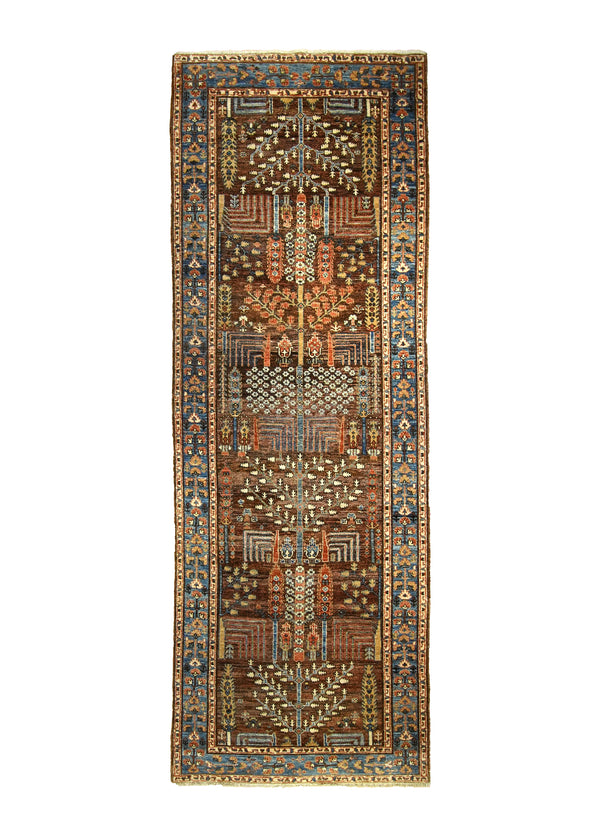 Oriental Rug Pakistani Handmade Runner Transitional Tribal 4'1"x11'11" (4x12) Brown Blue Tree of Life Ariana Bakhshayesh Design #A35409