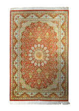 Persian Rug Qum Handmade Area Traditional 4'4"x6'6" (4x7) Red Yellow/Gold Floral Mirmehdi Design #A35420