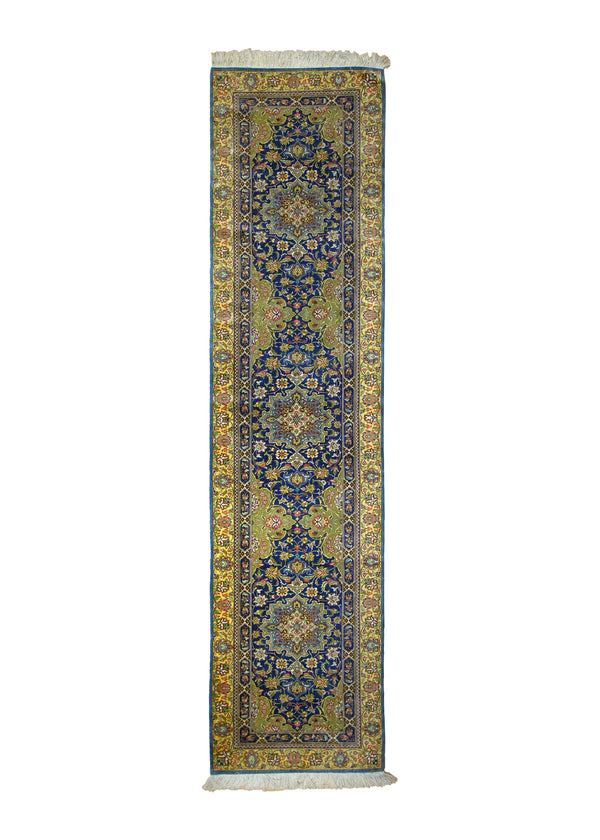 Persian Rug Qum Handmade Runner Traditional 2'4"x9'7" (2x10) Green Yellow/Gold Green Floral Design #A35422