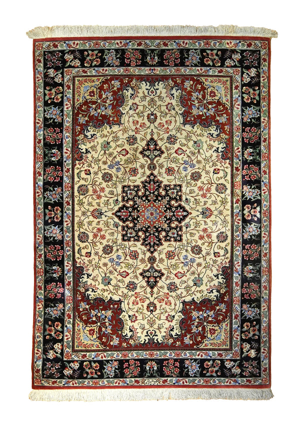 Persian Rug Qum Handmade Area Traditional 3'3"x5'11" (3x6) Whites/Beige Red Black Floral Kalhor Design #A35423
