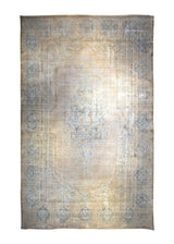 Persian Rug Kerman Handmade Area Vintage Neutral 10'2"x16'0" (10x16) Whites/Beige Yellow/Gold Blue Open Field Floral Design #A35426