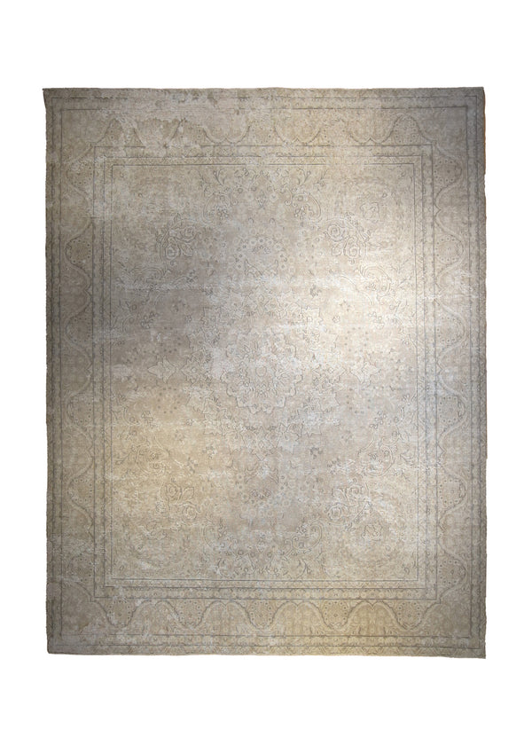 Persian Rug Kerman Handmade Area Vintage Neutral 9'9"x12'7" (10x13) Whites/Beige Floral Design #A35433
