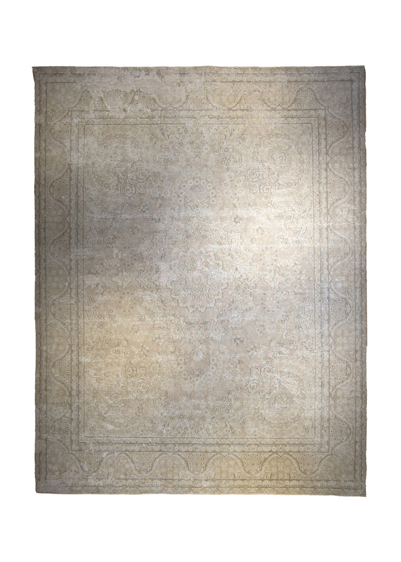 Persian Rug Kerman Handmade Area Vintage Neutral 9'9"x12'7" (10x13) Whites/Beige Floral Design #A35433