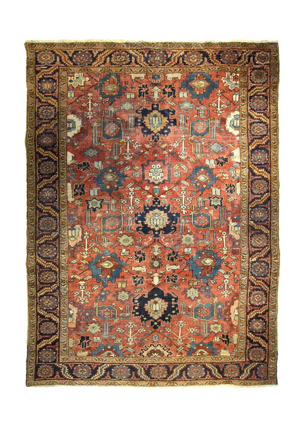 Persian Rug Serapi Handmade Area Antique Tribal 8'9"x11'8" (9x12) Red Yellow/Gold Blue Geometric Design #A35458