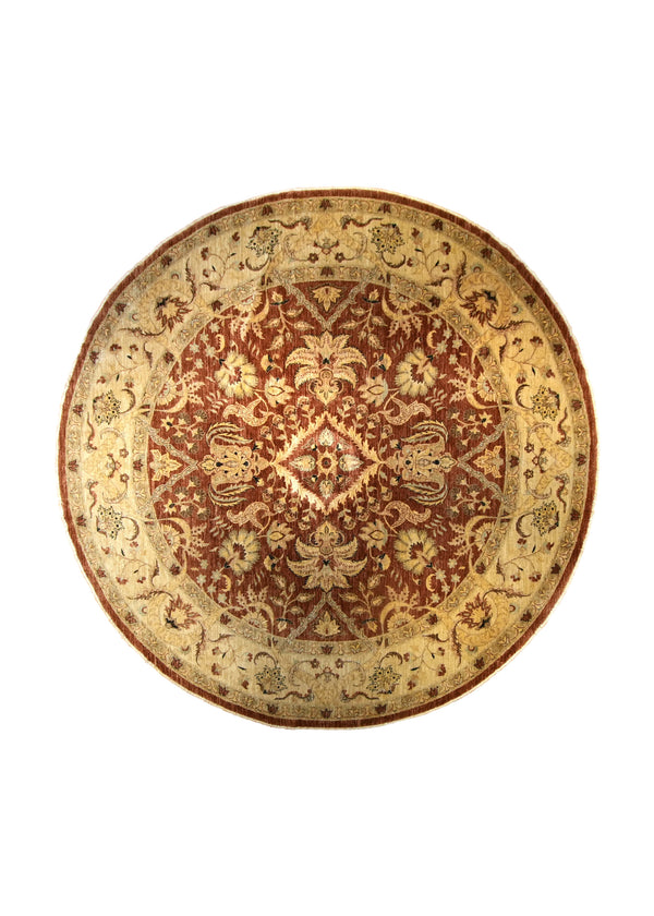 Oriental Rug Pakistani Handmade Round Transitional 11'11"x12'3" (12x12) Yellow/Gold Red Antique Washed Floral Oushak Design #A35471