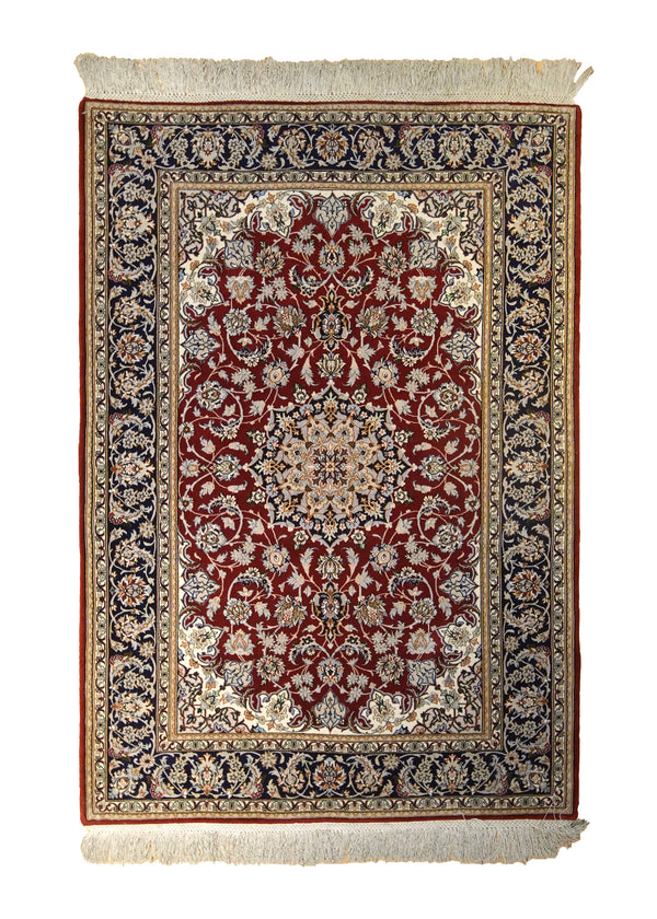 Persian Rug Isfahan Handmade Area Traditional 3'8"x5'2" (4x5) Red Blue Floral Design #A35480