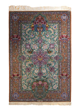 Persian Rug Isfahan Handmade Area Traditional 5'1"x7'7" (5x8) Green Orange Floral Emadi Animals Vase Design #A35487