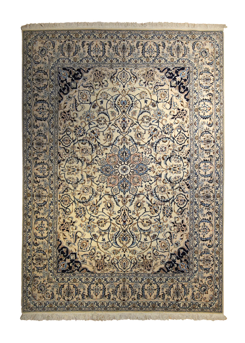 Persian Rug Nain Handmade Area Traditional 5'5"x7'6" (5x8) Whites/Beige Blue Floral Design #A35492