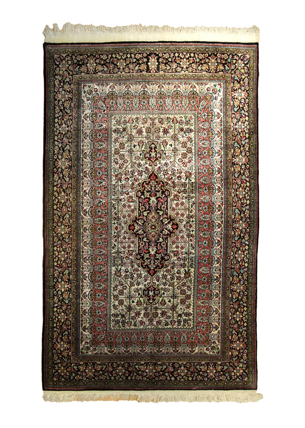 Persian Rug Qum Handmade Area Traditional 3'6"x5'8" (4x6) Whites/Beige Green Floral Design #A35493