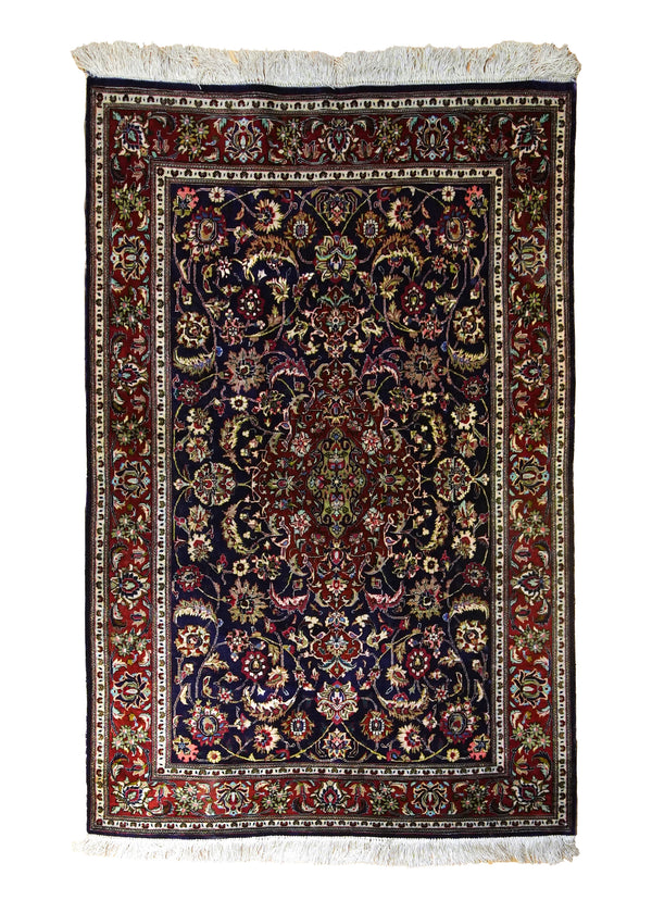 Persian Rug Qum Handmade Area Traditional 3'3"x4'11" (3x5) Red Blue Floral Design #A35494