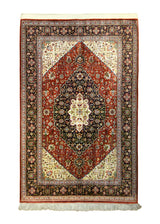 Persian Rug Qum Handmade Area Traditional 3'4"x5'1" (3x5) Whites/Beige Red Blue Floral Design #A35496