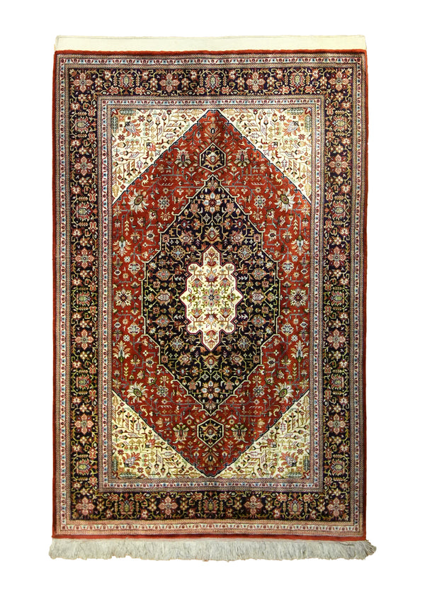 Persian Rug Qum Handmade Area Traditional 3'4"x5'1" (3x5) Whites/Beige Red Blue Floral Design #A35496