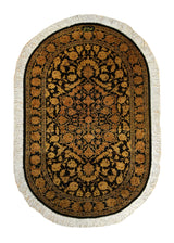 Persian Rug Qum Handmade Round Traditional 1'11"x2'11" (2x3) Yellow/Gold Black Floral Khaleghi Design #A35508