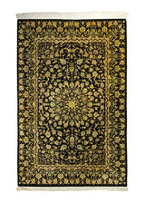 Persian Rug Qum Handmade Area Traditional 3'3"x4'10" (3x5) Yellow/Gold Black Floral Hosseini Design #A35514