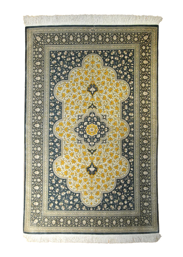 Persian Rug Saveh Handmade Area Traditional 3'3"x4'11" (3x5) Blue Yellow/Gold Green Floral Ghaem Design #A35519