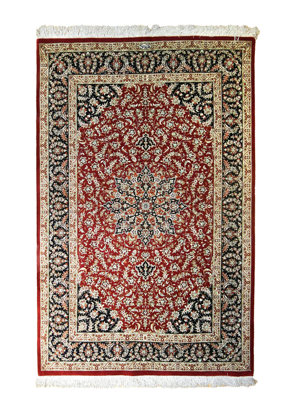 Persian Rug Qum Handmade Area Traditional 3'4"x5'0" (3x5) Red Blue Floral Mousavi Design #A35528