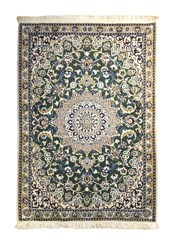 Persian Rug Nain Handmade Area Traditional 2'10"x4'2" (3x4) Green Floral Design #A35529