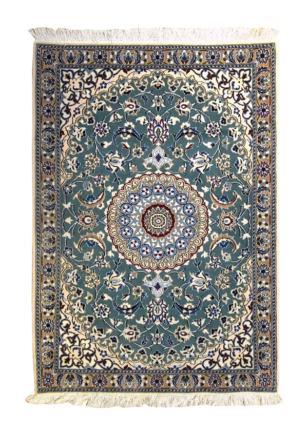 Persian Rug Nain Handmade Area Traditional 3'0"x4'1" (3x4) Green Floral Design #A35530