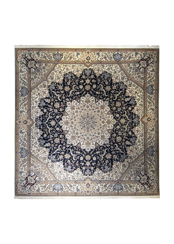 Persian Rug Nain Handmade Square Traditional 10'8"x10'8" (11x11) Whites/Beige Blue Floral Habibian Family Design #A35531