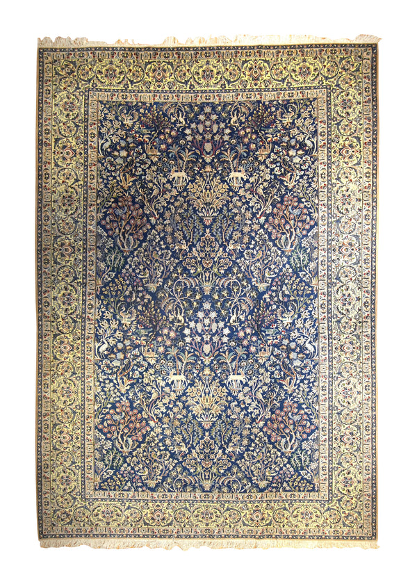 Persian Rug Nain Handmade Area Traditional 7'5"x11'3" (7x11) Whites/Beige Blue Floral Design #A35532