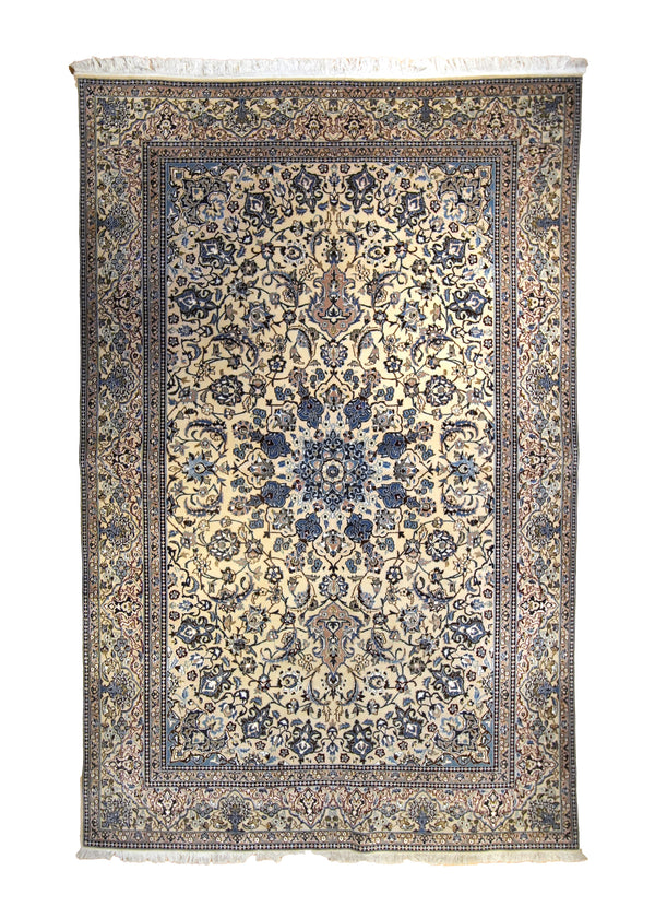 Persian Rug Nain Handmade Area Traditional 6'7"x9'11" (7x10) Whites/Beige Blue Floral Design #A35539