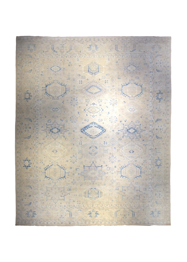 Oriental Rug Pakistani Handmade Area Transitional Neutral 11'9"x14'8" (12x15) Whites/Beige Blue Geometric Ariana Kazak Design #A35548