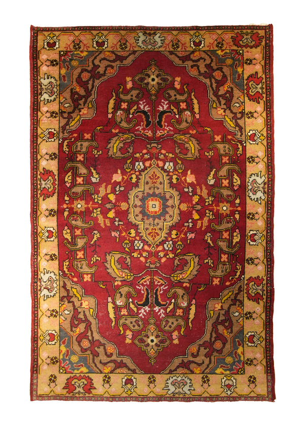 Oriental Rug Turkish Handmade Area Antique Tribal 4'9"x7'3" (5x7) Red Yellow/Gold Geometric Design #A35555