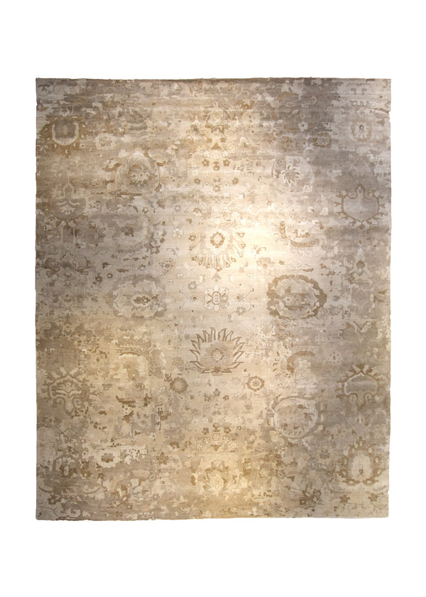 Oriental Rug Indian Handmade Area Transitional Neutral 12'0"x14'11" (12x15) Whites/Beige Brown Geometric Oushak Design #A35560